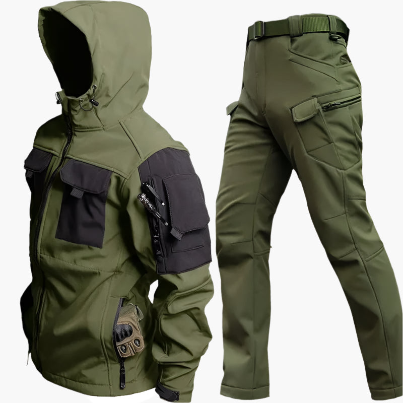 Men’s Outdoor Jacket and Pants Set – Softshell Weather-Resistant – Multi-Pocket Tactical Fit