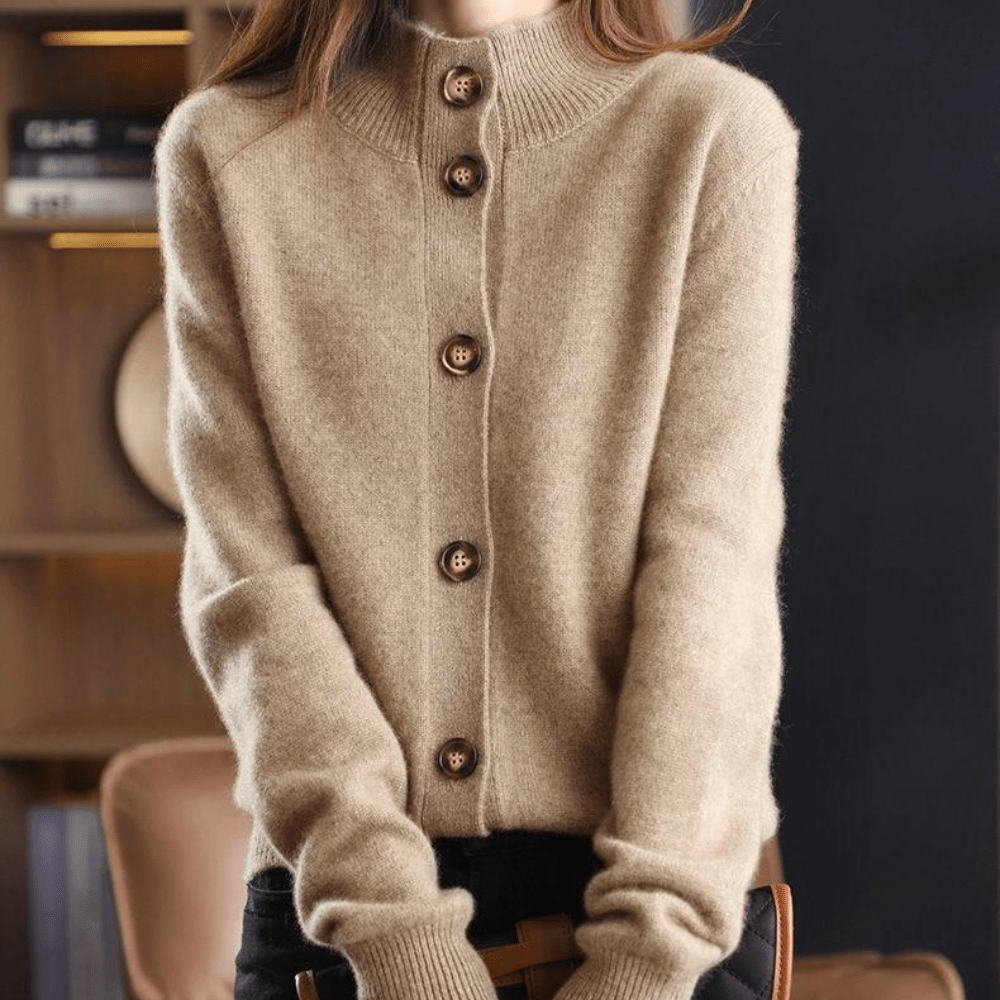 Women’s Cardigan – Soft Knit – Relaxed Fit – Button Front – Cut-Out Collar Design