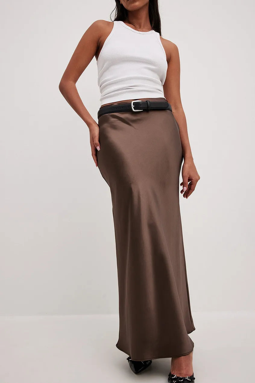 Women's Maxi Skirt - Sleek Satin - Flowing A-Line Silhouette - Elegant Formal Wear