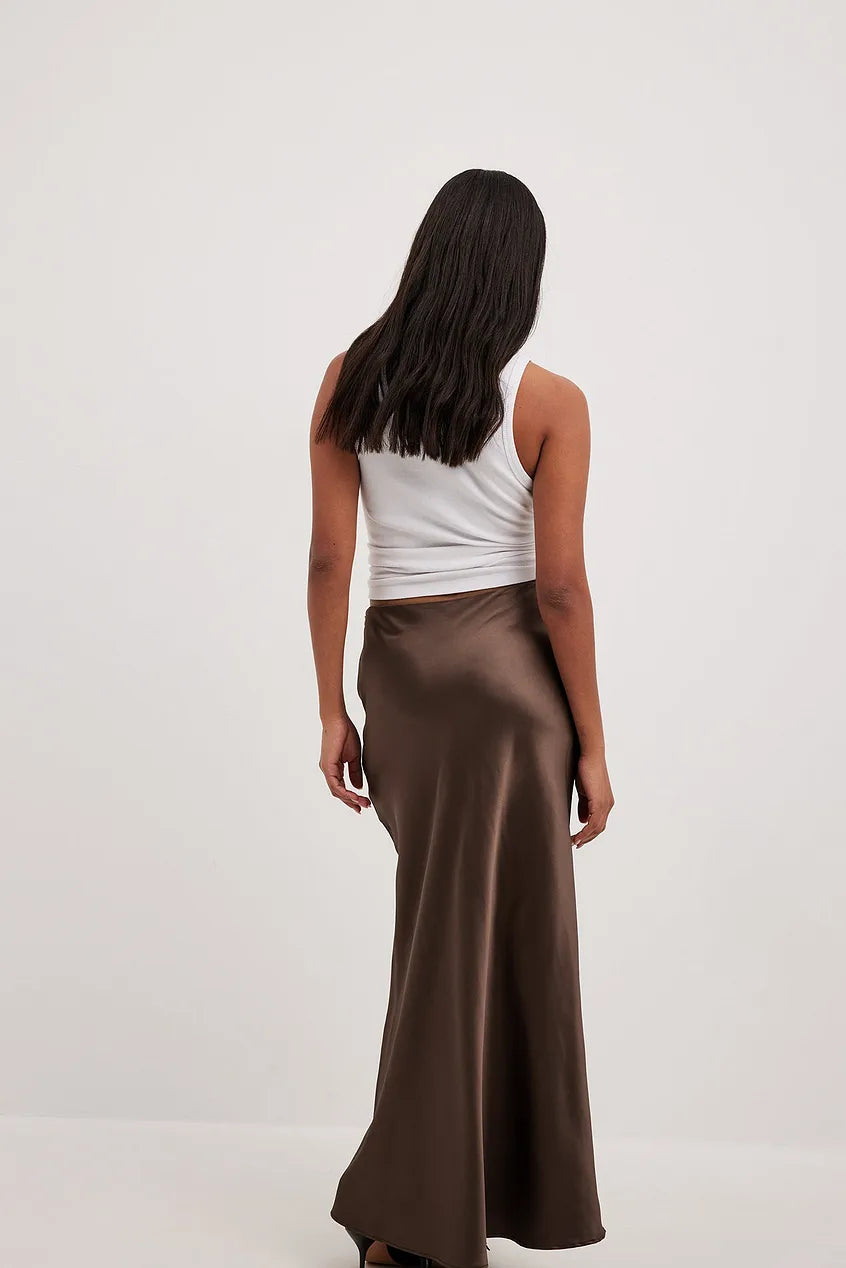 Women's Maxi Skirt - Sleek Satin - Flowing A-Line Silhouette - Elegant Formal Wear