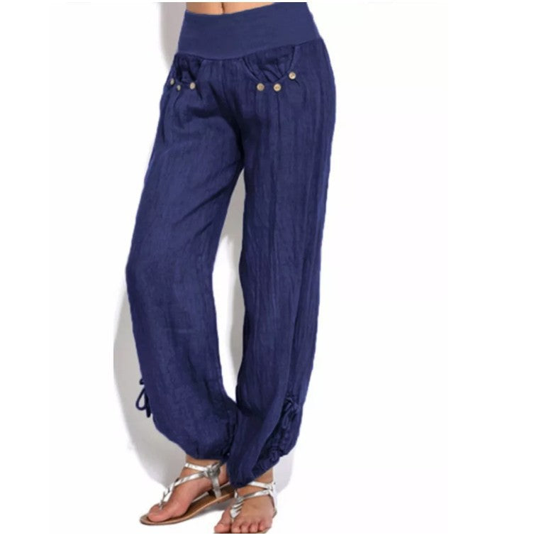 Women’s Trousers – High Waist – Relaxed Fit – Breathable Blend – Adjustable Hem