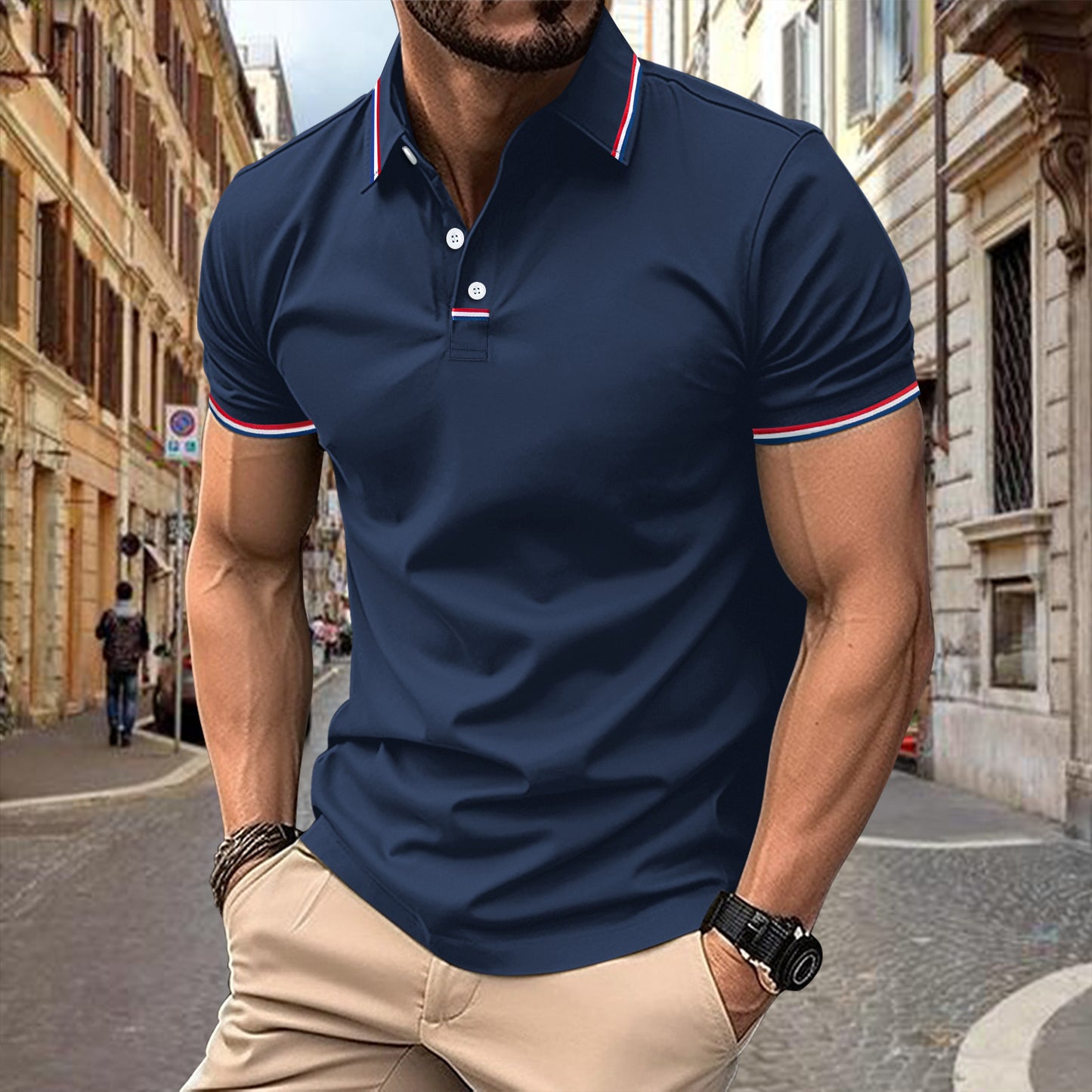 Men’s Polo Shirt – Slim Fit – Breathable Blend – Ribbed Collar – Button Placket