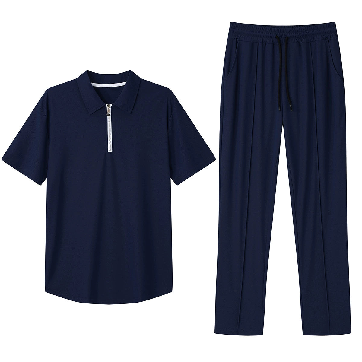 Men's Polo Shirt & Track Trousers - Zip Neck - Short Sleeve - Elastic Waist - Casual Fit