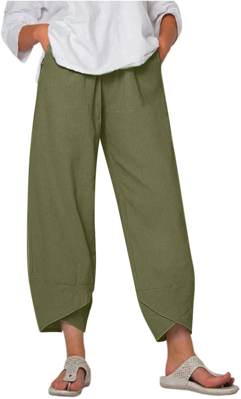 Women's Culottes - Wide Leg - Cropped Length - Elastic Waist - Lightweight Fabric