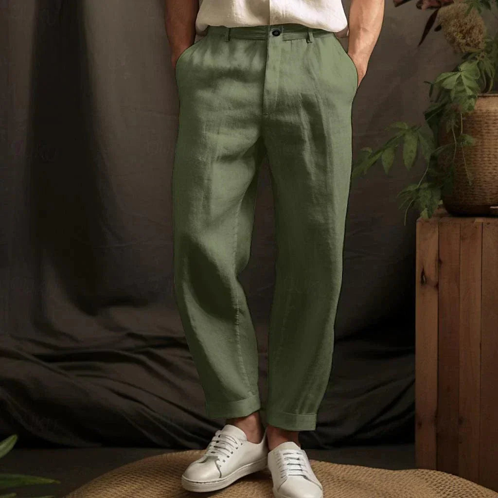 Men’s Straight-Leg Trousers – Relaxed Fit – Linen – Full Length
