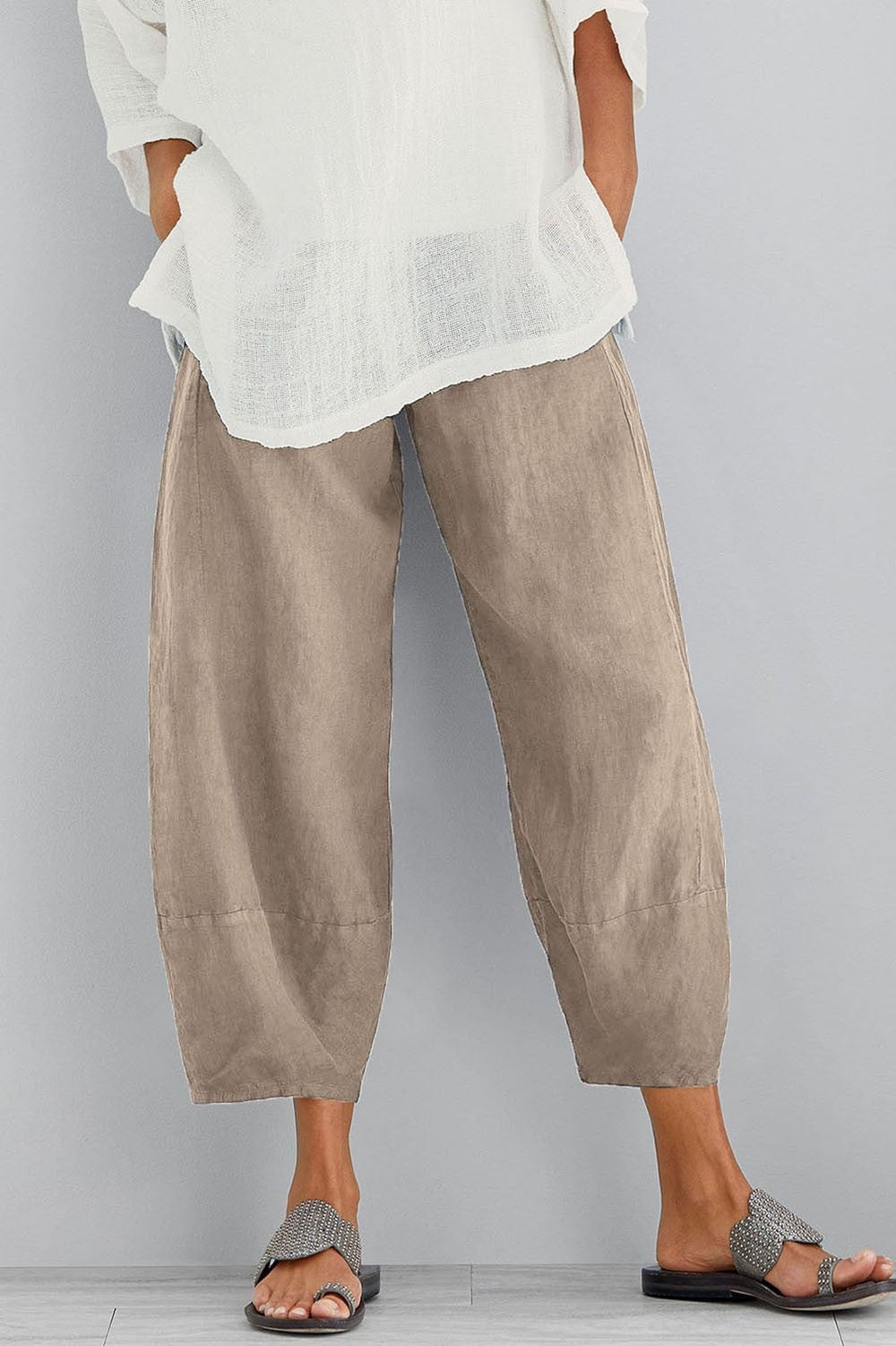 Women’s Casual Pants – Relaxed Fit – Wide Leg – Full Length – Breathable Blend – With Pockets