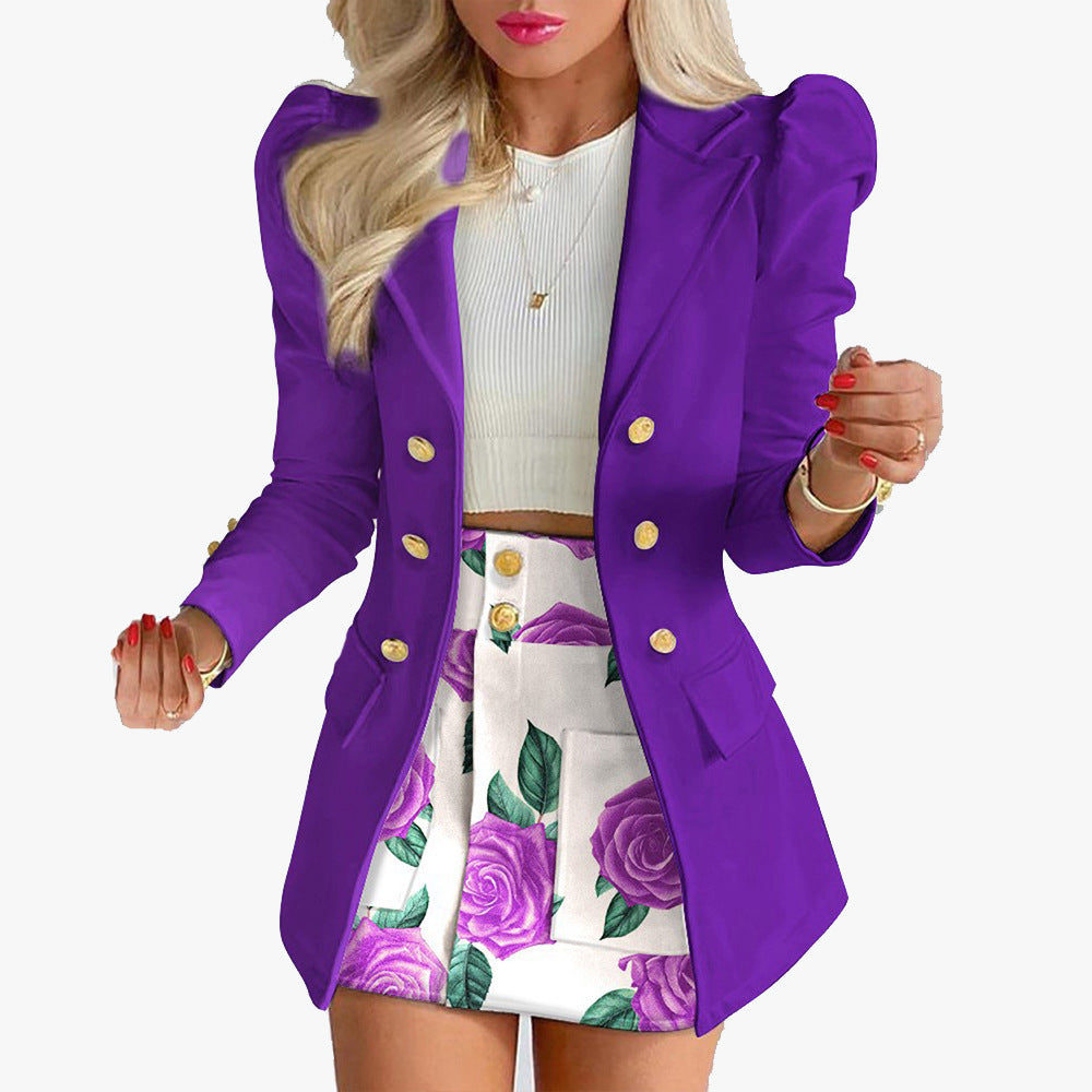 Women's Blazer - Double-Breasted Tailored Fit - Gold Button Detailing - Formal Wear