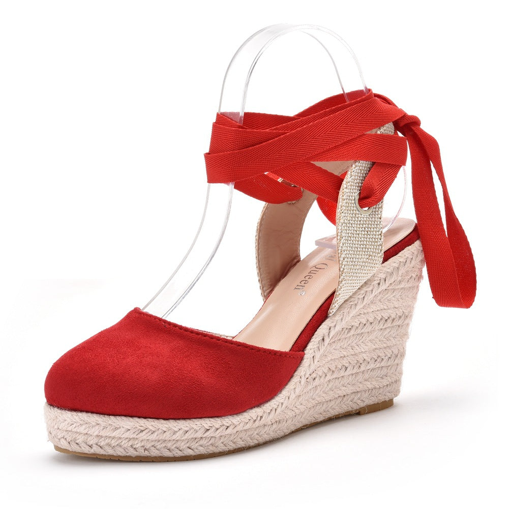 Women’s Espadrille Wedge Sandals - Closed Toe - Crisscross Ankle Strap - Summer Shoes