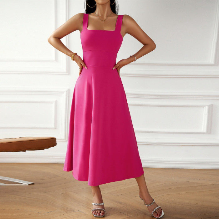 Women's Midi Dress - Square Neck - Elegant Flowing Silhouette