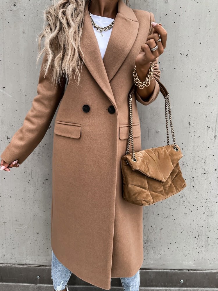 Women’s Wool Coat – Tailored Fit – Full Length – Classic Lapel – Button Front – Flap Pockets