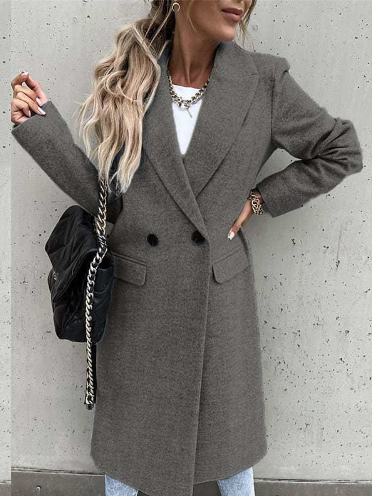 Women’s Wool Coat – Tailored Fit – Full Length – Classic Lapel – Button Front – Flap Pockets