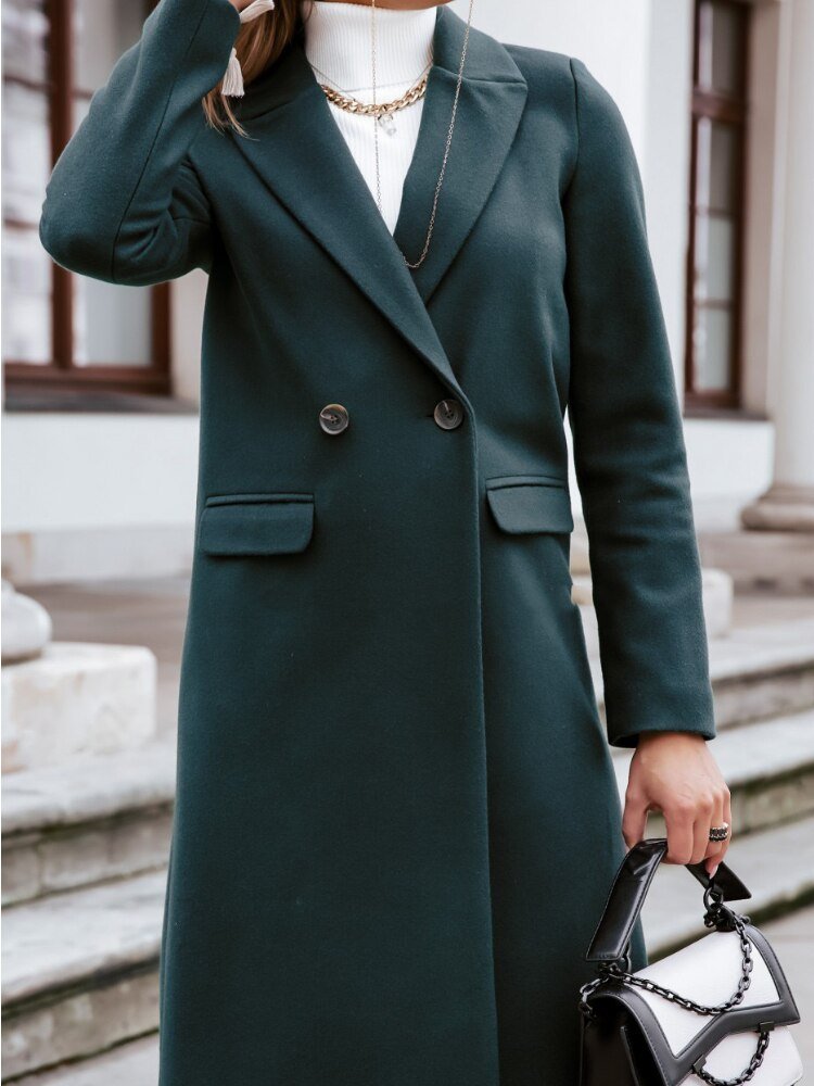 Women’s Wool Coat – Tailored Fit – Full Length – Classic Lapel – Button Front – Flap Pockets
