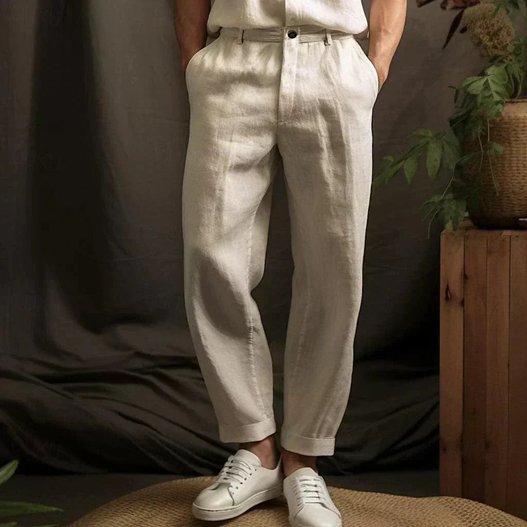Men’s Straight-Leg Trousers – Relaxed Fit – Linen – Full Length