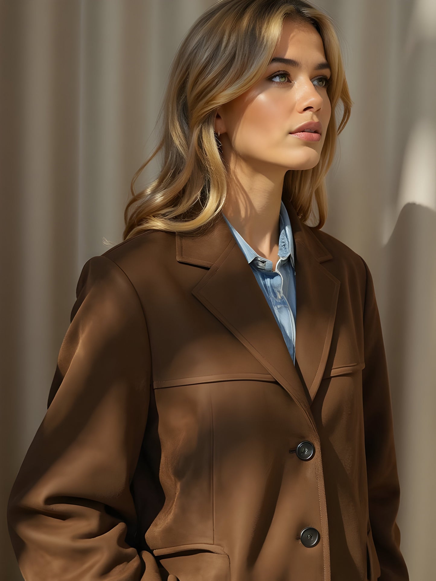 Women’s Jacket – Tailored Fit – Suede-Style Texture – Notched Lapel – Hip Length