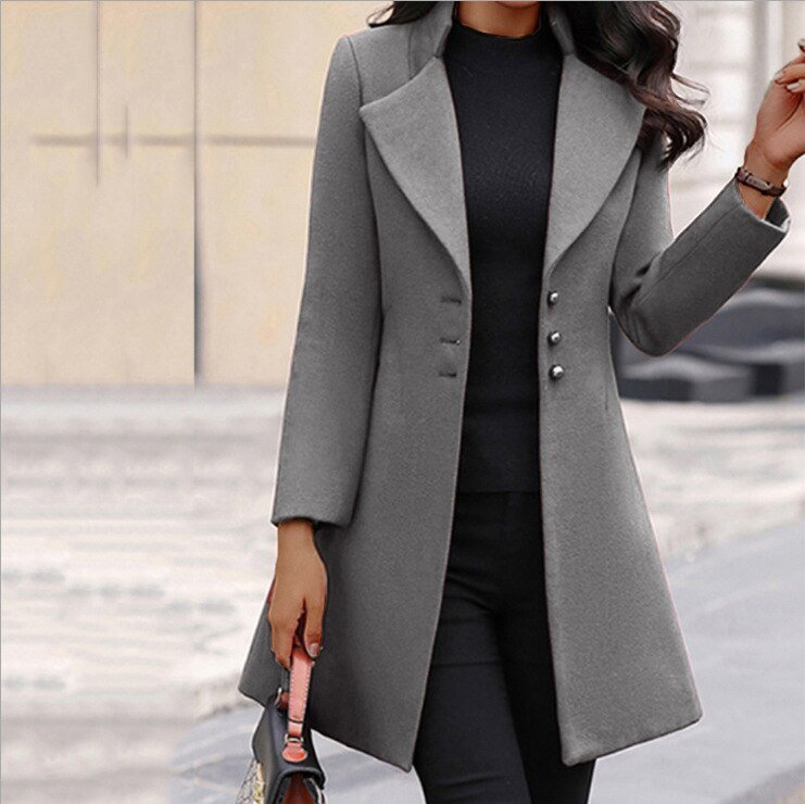 Women’s Coat – Tailored Fit – Wool – Knee Length – Lapel Collar Formal Style