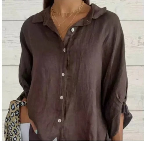 Women’s Button-Up Shirt – Relaxed Fit – Long Sleeve – Pointed Collar