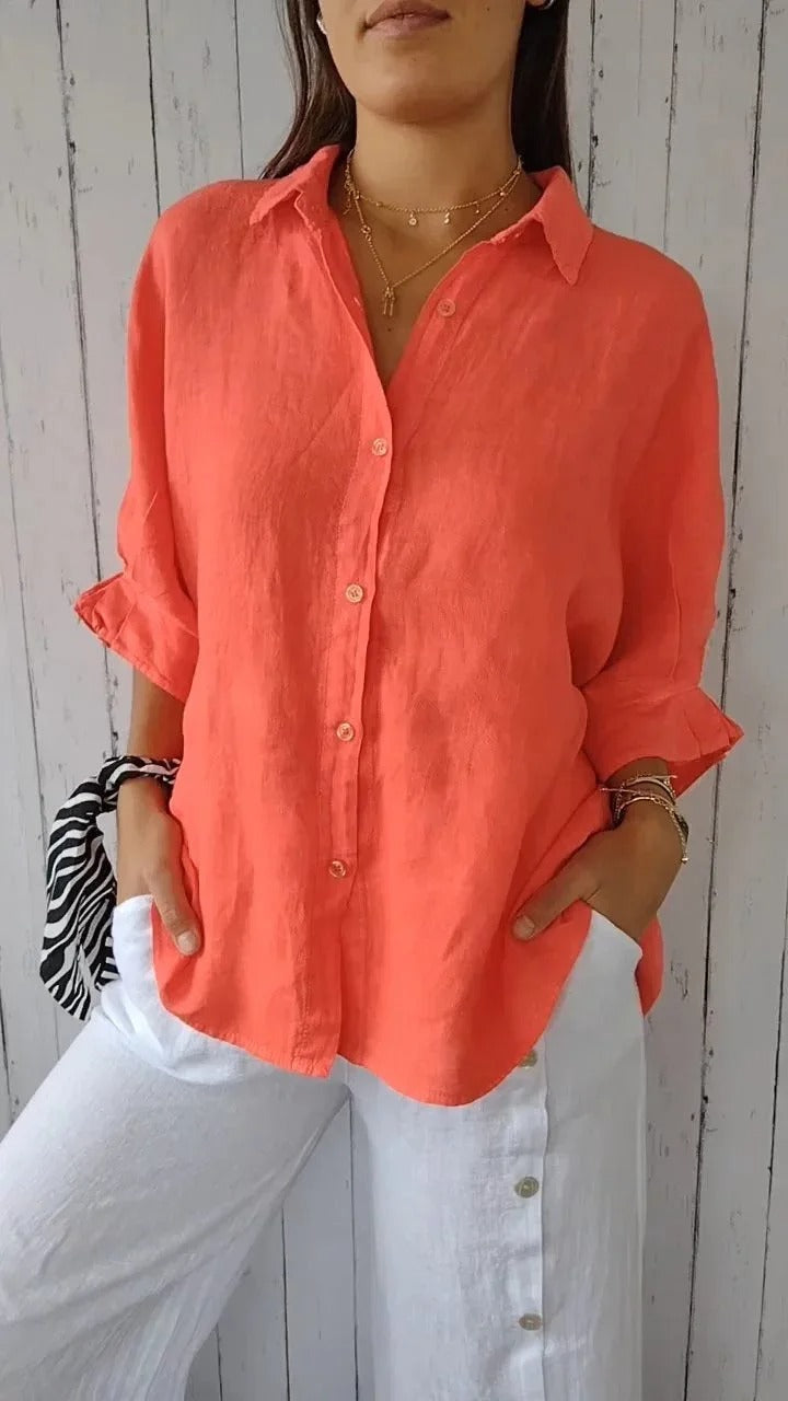 Women’s Button-Up Shirt – Relaxed Fit – Long Sleeve – Pointed Collar