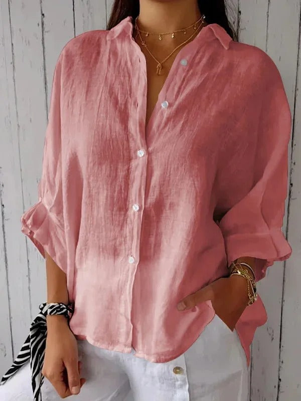 Women’s Button-Up Shirt – Relaxed Fit – Long Sleeve – Pointed Collar