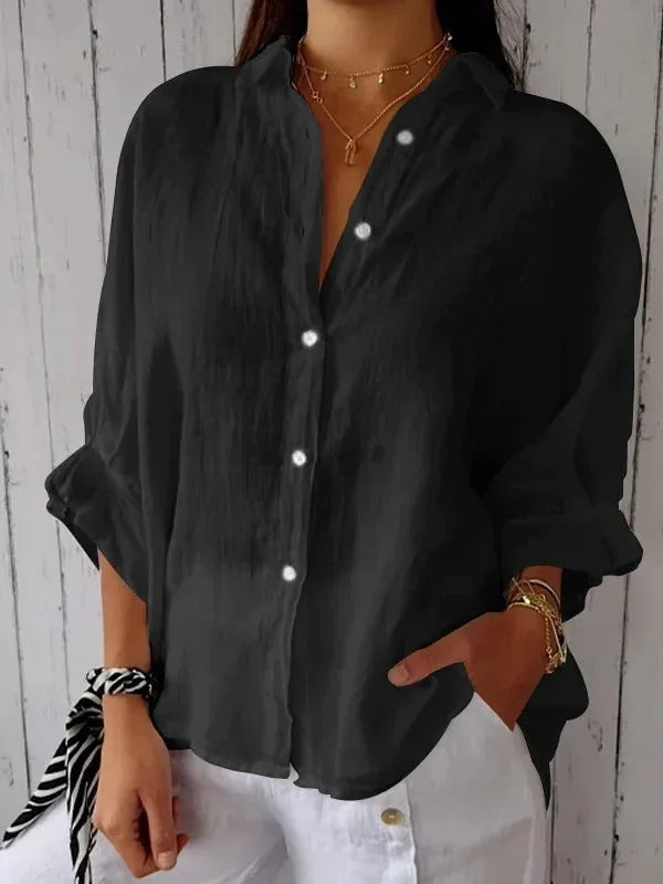 Women’s Button-Up Shirt – Relaxed Fit – Long Sleeve – Pointed Collar