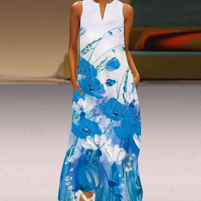 Women’s Maxi Dress – Loose Fit – Sleeveless – Bold Butterfly Print – Breathable Blend
