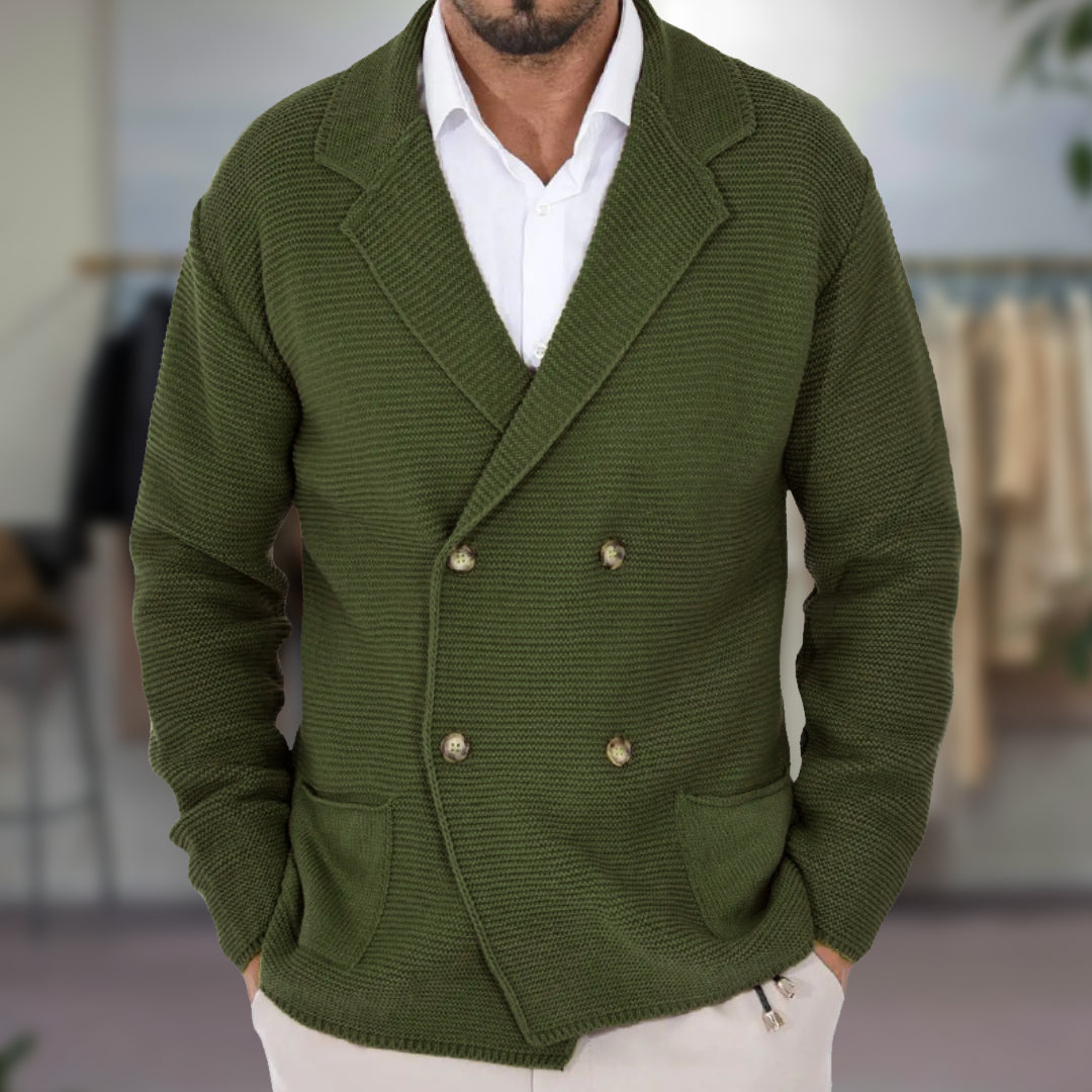 Men’s Cardigan – Textured Knit – Regular Fit – Double-Breasted – Blazer Lapel
