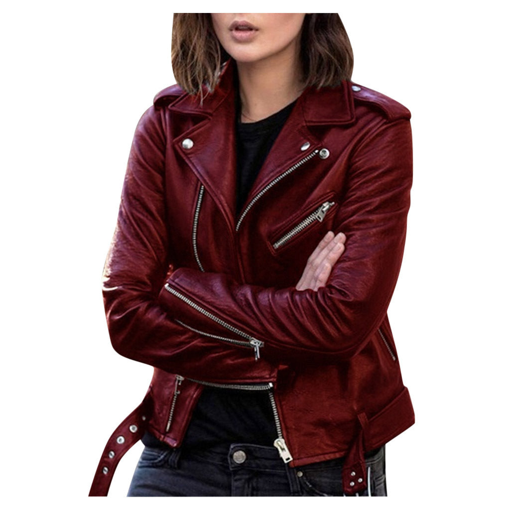 Vintage Women's Leather Jacket with Zipper Closure