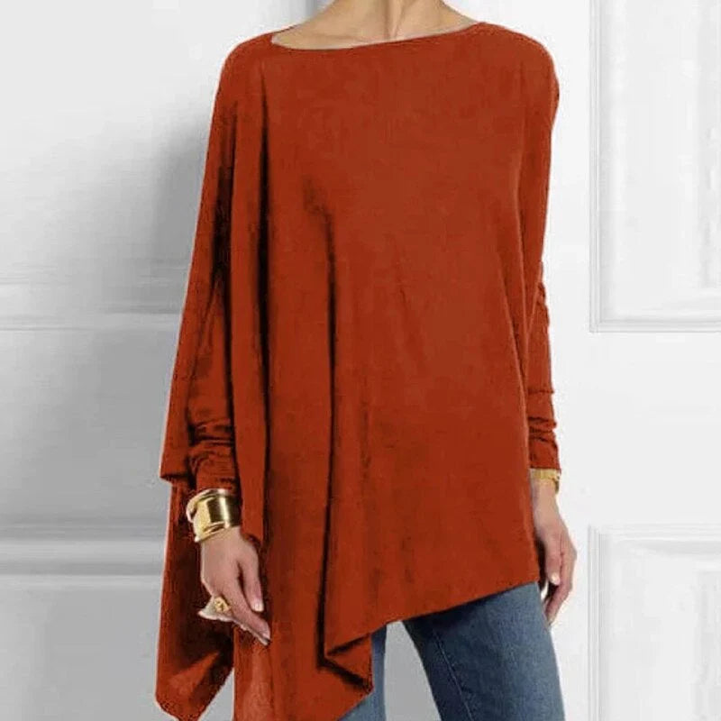 Women’s Tunic Top – Soft Knit – Oversized Fit – Asymmetrical Hem – Long Sleeve Casual