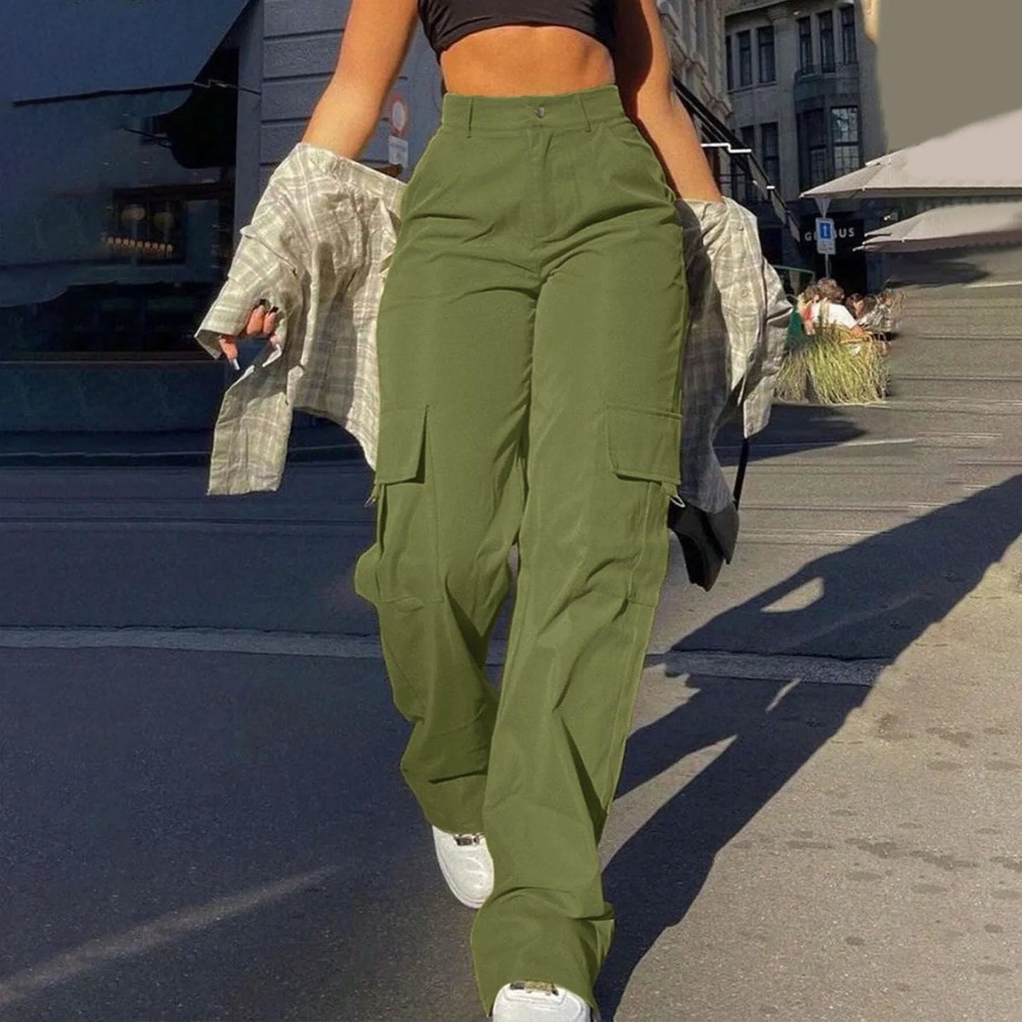 Women’s Cargo Trousers – High Waist – Relaxed Fit – Utility Pockets – Full Length