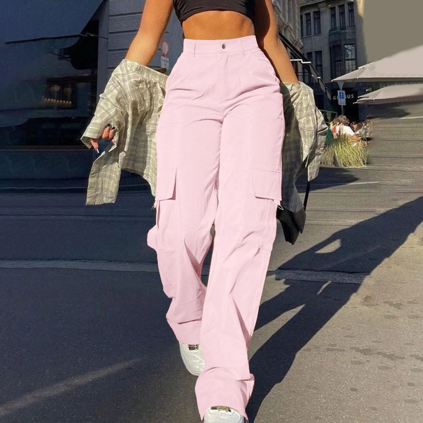 Women’s Cargo Trousers – High Waist – Relaxed Fit – Utility Pockets – Full Length