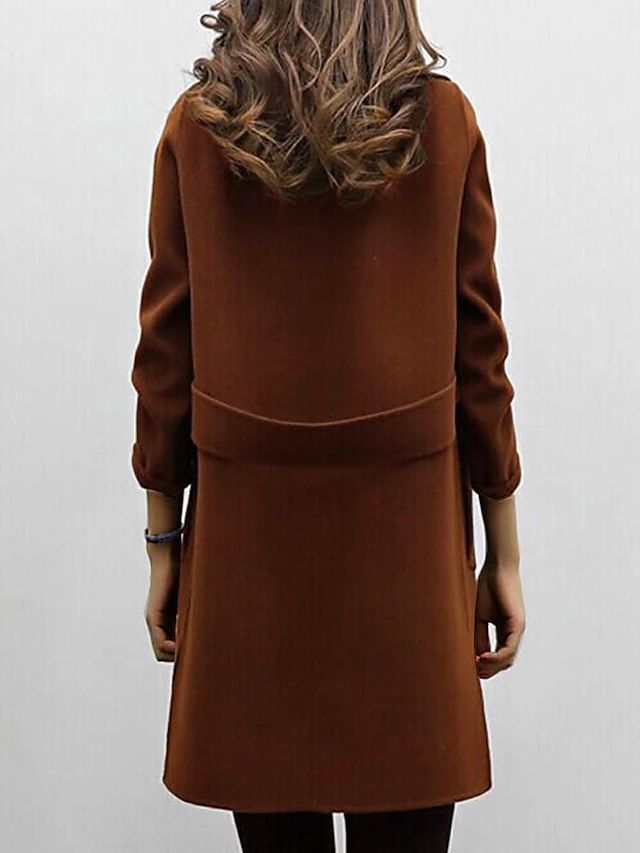 Women’s Double-Breasted Coat – Structured Fit – Wool Blend – Wide Lapels – Knee Length