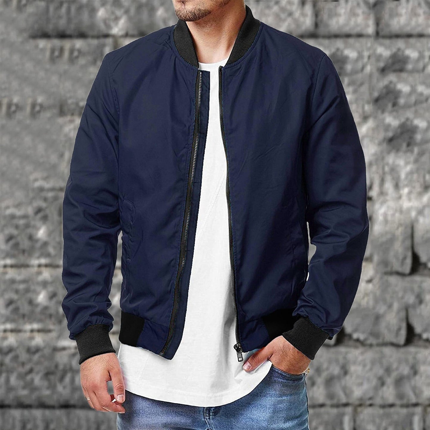 Men’s Bomber Jacket – Regular Fit – Lightweight Breathable – Ribbed Hem & Cuffs