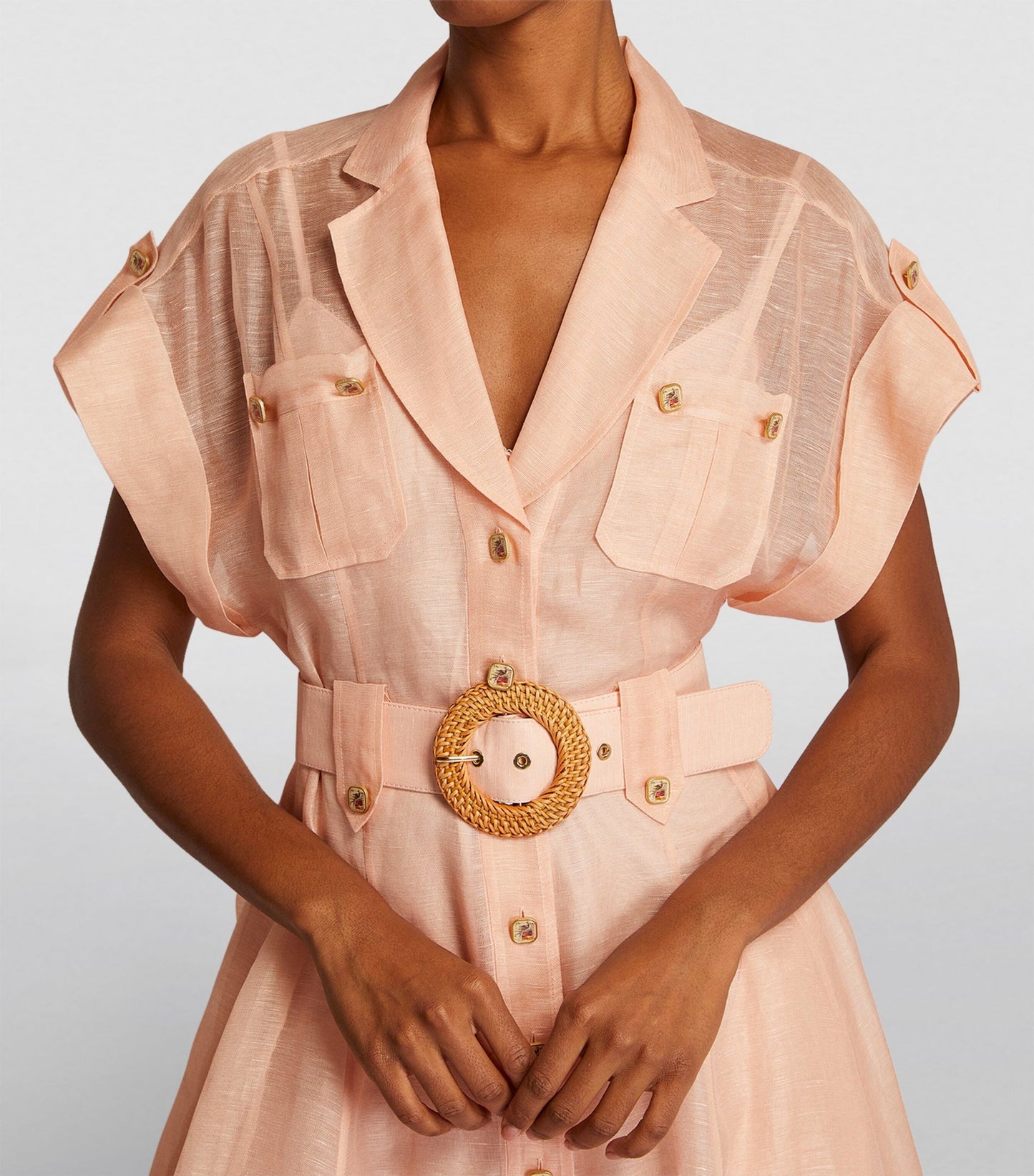 Women's Shirt Dress - Button Down - Short Sleeve - Belted Waist - Flowy Midi Length
