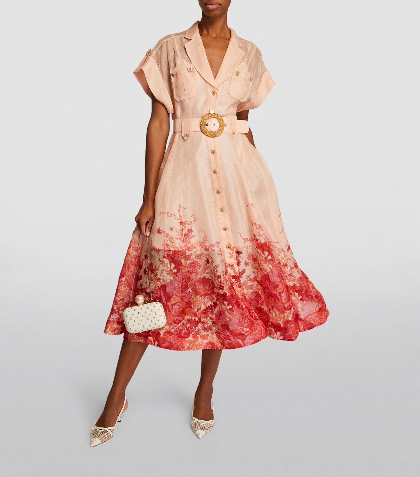 Women's Shirt Dress - Button Down - Short Sleeve - Belted Waist - Flowy Midi Length