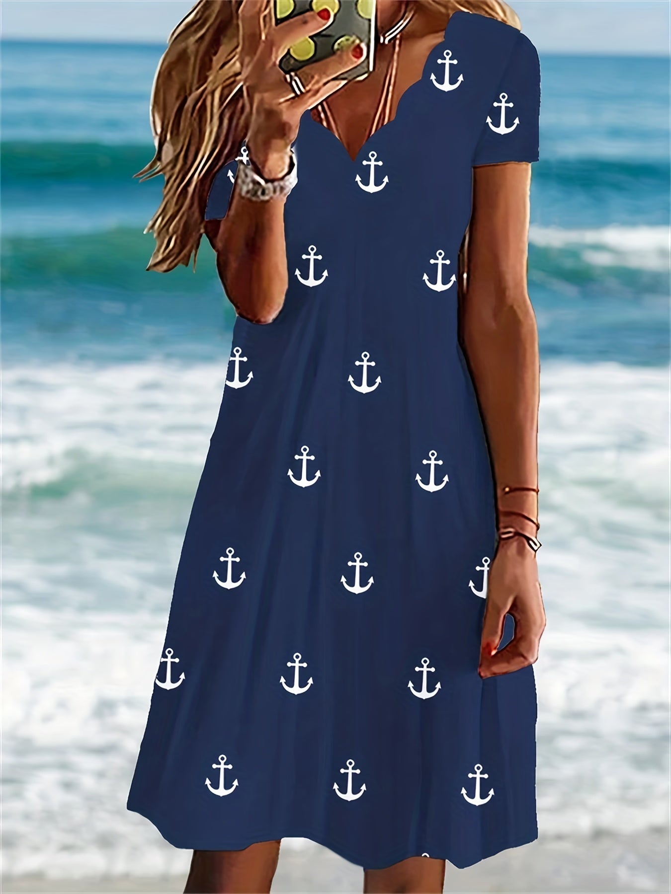 Floral Print Midi Dress with V-Neck for Women