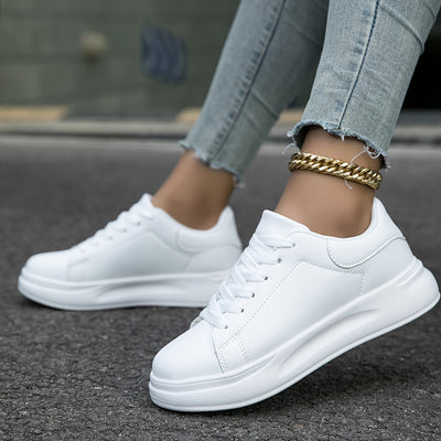 Women's Clean White Faux Leather Sneakers