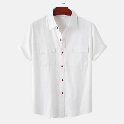 Men’s Short Sleeve Shirt – Relaxed Fit – Natural Fibers – Button Down – Chest Pockets