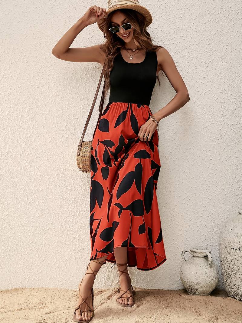 Women's Sleeveless Maxi Dress - Fitted Bodice - Scoop Neck - Flowy A-Line Skirt