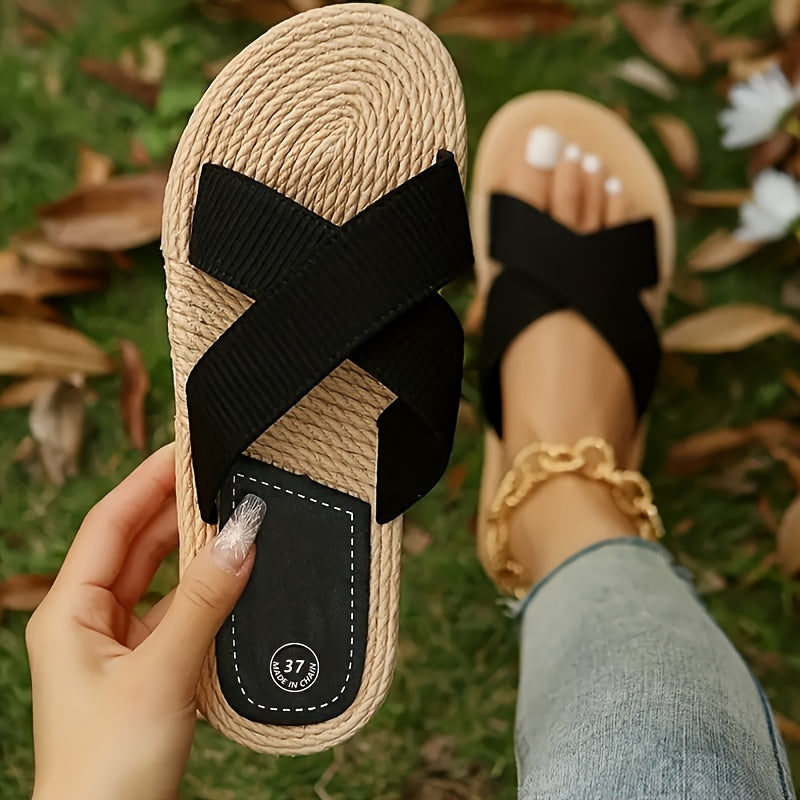 Women's Lightweight Cross Band Summer Sandals - Non-Slip, Comfy Vacation Beach Slides