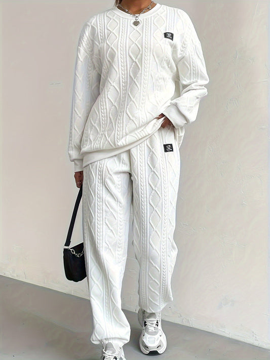 Women’s Lounge Set – Cable Knit – Relaxed Fit – Ribbed Cuffs – Full Length Cozy Wear