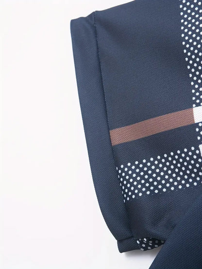 Men’s Polo Shirt - Plaid Pattern - Slim Fit - Short Sleeve Classic Casual Wear