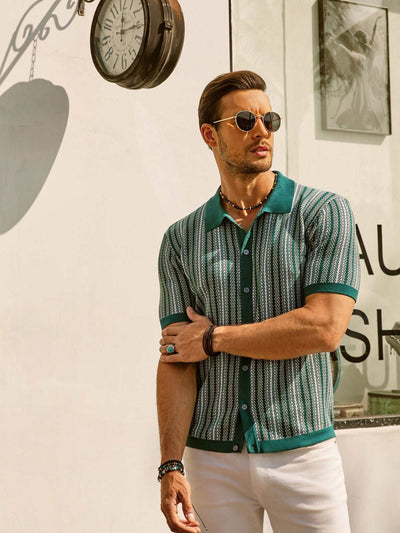 Men’s Polo Shirt – Slim Fit – Retro Stripe – Lightweight Cotton Blend – Short Sleeve