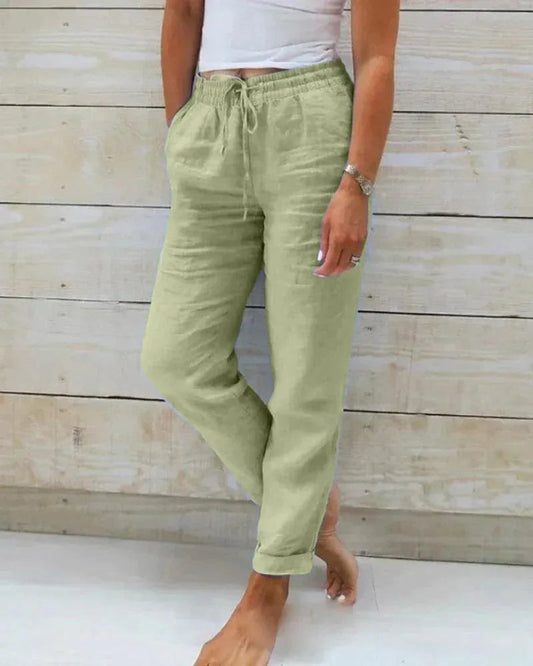 Women's Trousers - 100% Linen - Relaxed Fit - Elastic Waist with Drawstring - Lightweight