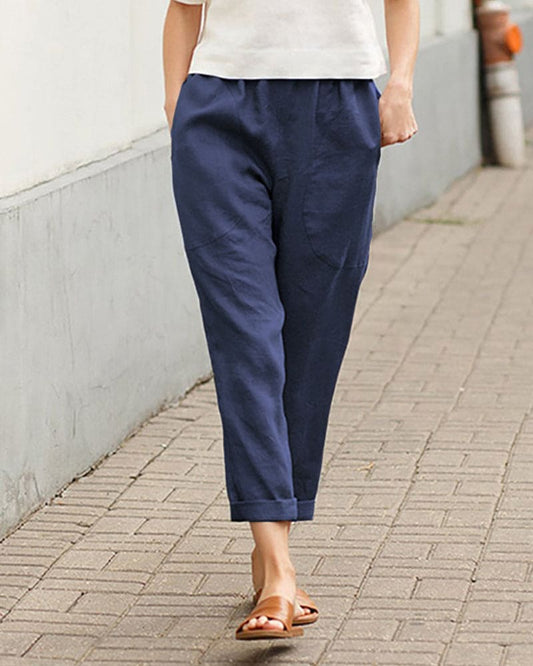 Women's Tapered Trousers - Relaxed Fit - Elastic Waist - Breathable Lightweight Fabric