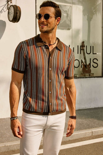 Men’s Polo Shirt – Slim Fit – Retro Stripe – Lightweight Cotton Blend – Short Sleeve