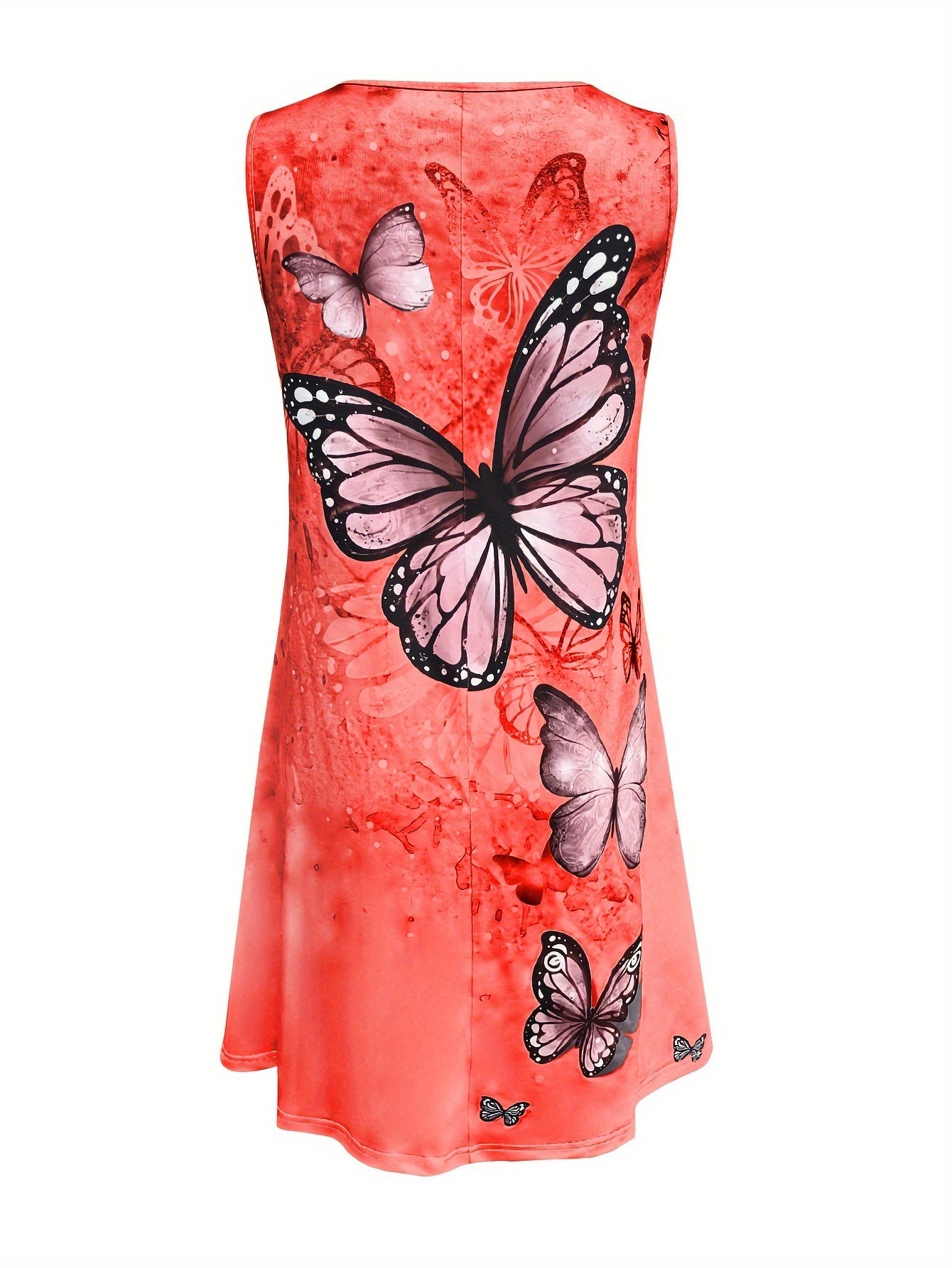 Women's Summer Butterfly Print Sleeveless Dress with Round Neck