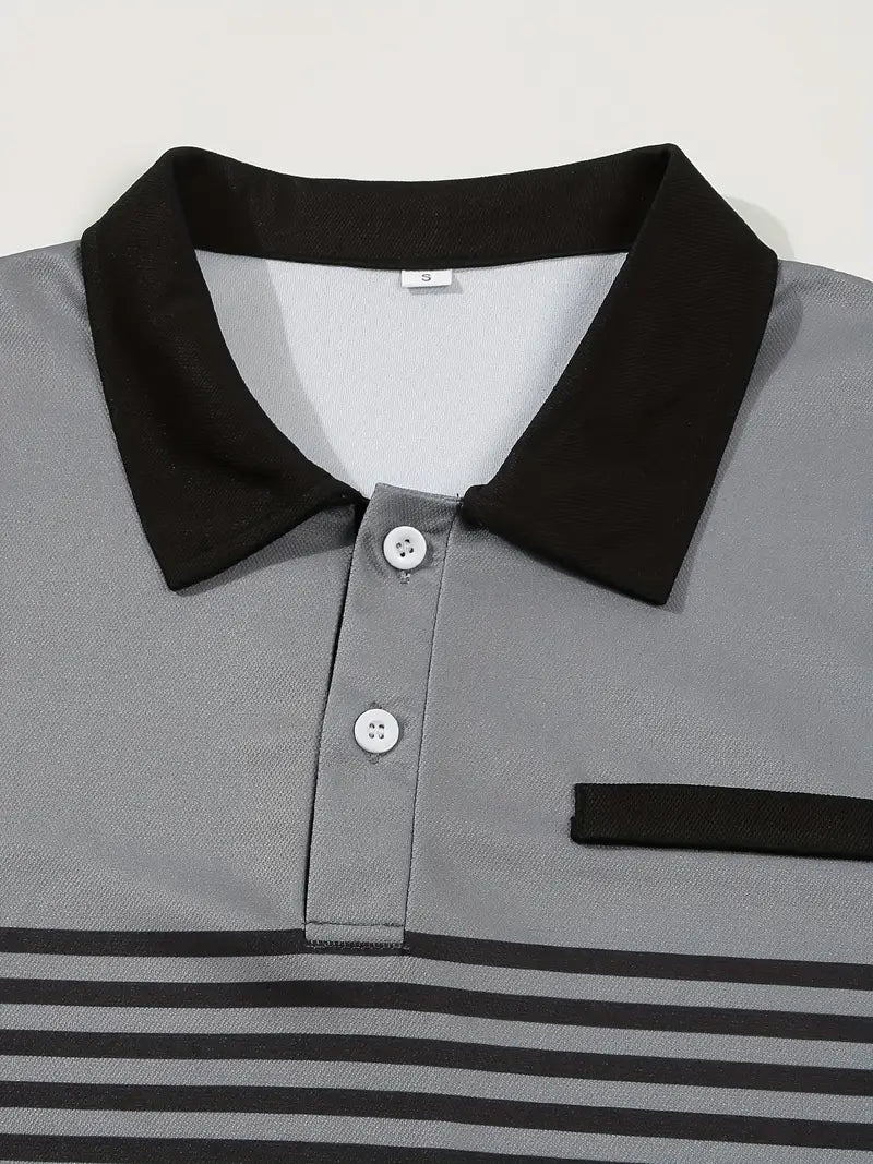 Men’s Polo Shirt - Slim Fit - Striped Design - Short Sleeve Casual Wear
