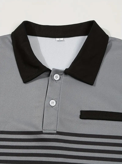 Men’s Polo Shirt - Slim Fit - Striped Design - Short Sleeve Casual Wear