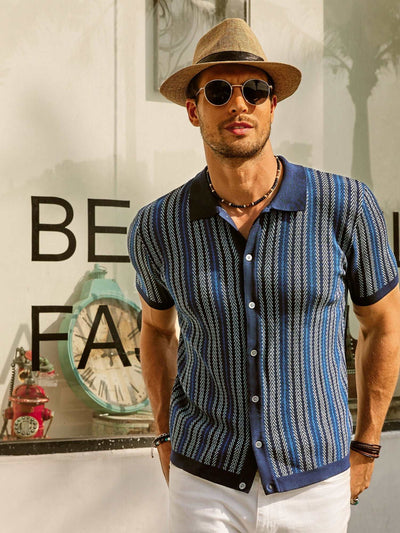 Men’s Polo Shirt – Slim Fit – Retro Stripe – Lightweight Cotton Blend – Short Sleeve