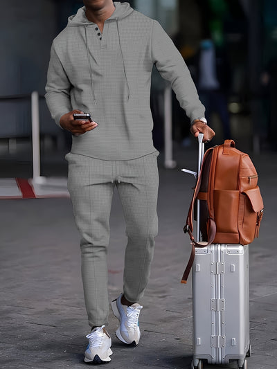 Men’s Tracksuit Set – Hoodie with Button Neck – Ribbed Cuffs – Joggers with Drawstring