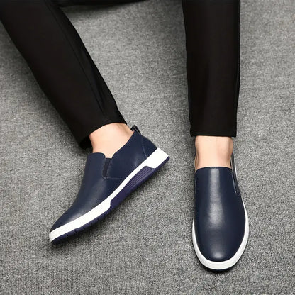 Men’s Slip-On Shoes - Leather - Flat Heel - Rubber Sole - Casual Comfortable Wear